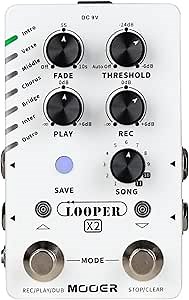 MOOER Looper X2 Stereo Electric Guitar Loop Pedal, Bass Guitar Looper Pedal, Acoustic Guitar Looper Pedal with 11 Banks, 300 Minutes, 77 save slots, Fade Out Function for practice and live show