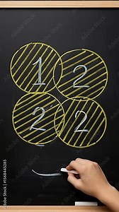 Solving Puzzle, Hand writes numbers to complete game strategy on a school chalkboard.