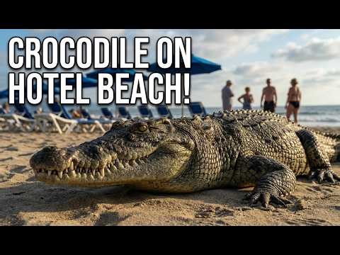 Crocodile on the beach. Hotel RIU Jalisco, Nuevo Vallarta, México.