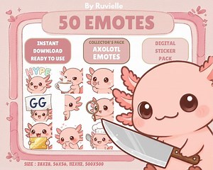 50 Kawaii Axolotl Emotes PNG Pack: Chibi Twitch Discord Emotes (digital Download) - Etsy