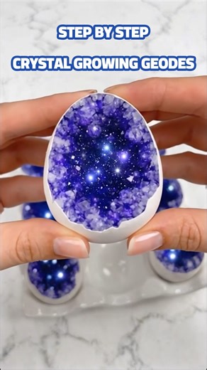 Ingredients Crystal Solution Alum powder (potassium aluminum sulfate) (preferred for clear, gem-like crystals) Very hot water (not boiling) Purple food coloring (gel or liquid) Blue food coloring Optional: 1 tiny drop black food coloring (for deep galaxy center) Galaxy Effect White acrylic paint or white gel pen (for stars) Fine iridescent or silver glitter (optional) Materials Clean eggshell halves (white eggs work best) Egg carton or muffin tin (to keep shells upright) Heat-safe measuring cup 