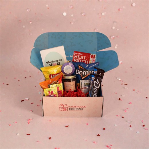 Period Care Kit Subscription Box | Self Care Gift for Her | Pain Relief Comfort Wellness Box With Snacks | Cherry Bomb Essentials Gift Box - Etsy