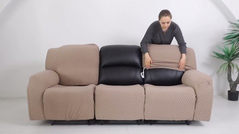 ULTICOR 8-Pieces Recliner Sofa Covers, Jacquared Stretch Couch Covers for 3 Cushion Reclining Sofa Slipcovers Thick Soft Washable (Style 1) (Black, 3 Seater Recliner Cover)