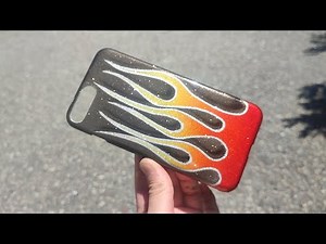 【カスタムペイント】スマホケースにラメ入りのファイヤーパターン やり方は説明欄に過去動画あります