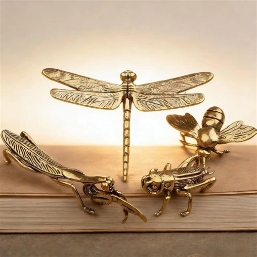 Handmade Solid Copper Insect Figurines Set, Vintage Brass Dragonfly Bee Grasshopper Wasp Desk Decor, Artisan Nature Collectible Gift - Etsy