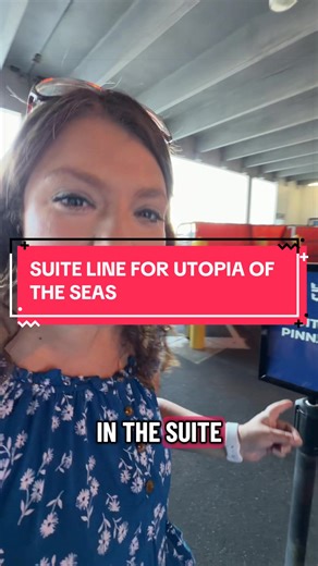 Waiting in line to board Royal Caribbean’s Utopia of the Seas - but this time, we have a junior suite, so we can wait in the suite/pinnacle line. Priority boarding is one of my favorite suite perks - no need to check in and board at a specific time! #royalcaribbean #utopiaoftheseas #cruise #cruisetok #cruiselife