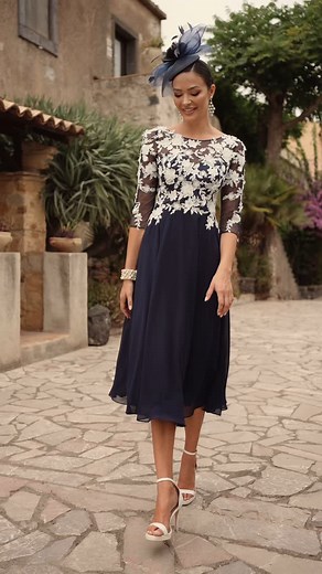 4.5K views · 209 reactions | A dress made for dancing  Style 992450 is a A-line, mid-length crepe dress which features a constraining lace bodice and a flowing skirt designed to glide effortlessly. Find the dress for your next occasion at veni-infantino.com #veniinfantino #motherofthebride #motherofthegroom #occasionwear #eveningwear #newcollection #weddingguestdress | Veni Infantino | Facebook