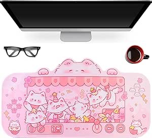 PERFECTSIGHT Cute Cat Desk Pad Kawaii Kitty Claw Machine Desk Mat, Pink Switch Large Gaming Mouse Pad, Funny Deskmat Mousepad, Anime Laptop Keyboard Pad Office Home Decor for Women Girls, Coral