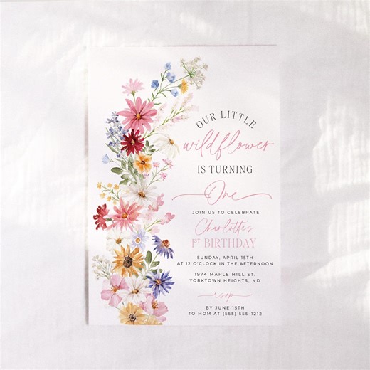 Wildflowers Birthday Invitation, Floral Girls Party Invite, Editable Flower Bar Invitations, Printable Template - Etsy