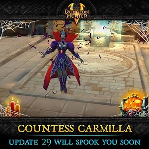 SNEAK PEAK: Countess Carmilla 🕯️ New vampire minion in update 29! 🧛‍♀️ Bats, blood and deadly bites are making their way to your stronghold. 🦇 Halloween is coming to Valenthia 🎃 | Dungeon Hunter
