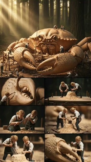 “Tiny Humans Carve GIANT Wooden Creatures 🦈🦀🐎 | Satisfying Wood Art "