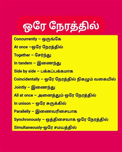 ஒரே சமயத்தில் நடக்கும் செயல்கள் ஆங்கில வார்த்தைகள் #vocabulary #Simultaneously #spokenenglish