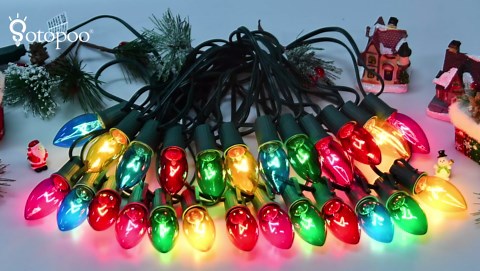 C9 Multicolor Christmas Lights Outdoor Vintage Christmas Tree Lights, 25FT Colorful C9 String Lights 25Pcs E17 Bulbs for Indoor Outdoor Xmas Home House Eaves Party Yard Porch Stair Decor, 7W
