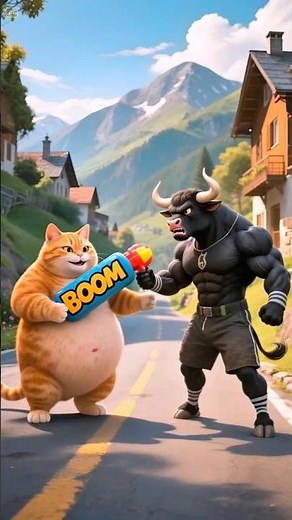 Fat Orange Cat Tricks Bull with a Boom 💣🐂 | But Wait for the Twist… Watch Till the End! #cat #aicat