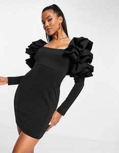 ASOS DESIGN exagerated orgami puff sleeve mini dress in black | ASOS