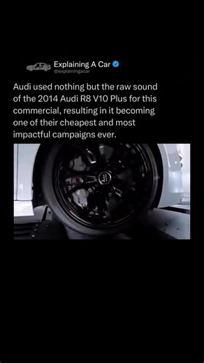 Explaining a car on Instagram: "Audi once proved that sometimes the pure sound of a car is the entire advertisement. For a 2014 campaign, they used nothing but the raw, unedited scream of the Audi R8 V10 Plus — no music, no dialogue, no effects. 🎥🔊 The commercial was incredibly cheap to produce, yet hugely impactful. The wailing V10, the downshifts, the echo — it all spoke louder than any script ever could. Fans called it one of Audi’s best ads because it didn’t sell the car… it let the car se