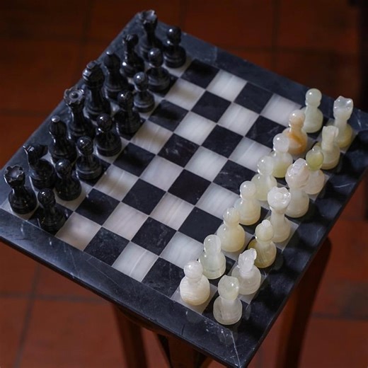 Handmade Onyx Chess Set 12x12 Inches – Black & White Stone Board With Velvet Case - Etsy