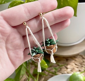 Miniature Macramé Plant Earrings - Clay Earrings - Succulent Earrings - Garden Earrings - Hanging Plant Earrings - Gift for Her - Etsy