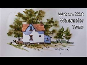 Simple Wet on Wet Trees in Watercolor. Real Time Pen and Wash Demonstration. Peter Sheeler