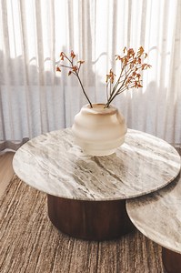 The Rooted coffee table set is composed of a solid mango wood base and a tabletop made of Morchana marble. #HAUSbyHertex #InspiredLiving | HAUS