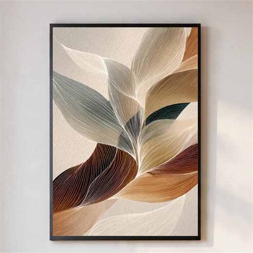 Arte lineal botánico abstracto imprimible / Arte mural en tonos tierra neutros / Descarga digital minimalista, orgánica y moderna - Etsy España