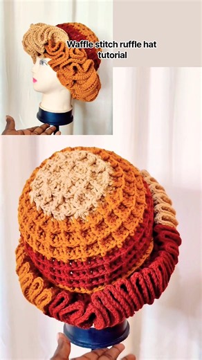 crochet waffle stitch ruffle hat tutorial now available#crochet#wafflestitch#rufflehat#viral