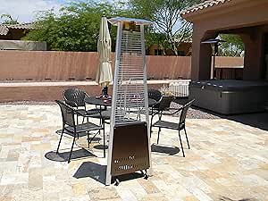 Hiland HLDS01-MGTHG Quartz Glass Tube Patio Heater w/Wheels, 40,000 BTU, Pyramid, Hammered Bronze