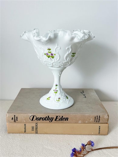 Vintage Fenton Silver Crest Spanish Lace Floral Footed Compote Dish Vase - Etsy