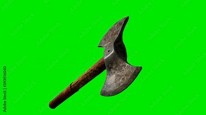 old Battle ax on green chromakey background