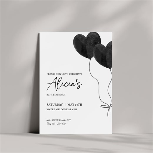 30th Birthday Invitation | 30 Birthday Party Invite | Digital 30th Birthday Invitation | Editable Canvas Template - Etsy