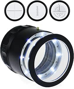 Jewelry Loup Magnifier 10x Led Scale Loupe with 8 Led Lights Jeweler Loop with Detachable Measuring Scale, Illuminated Jewelers Magnifying Glass for Jewelry, Gems, Coins, Hobby Tool (4 Glass Scale)