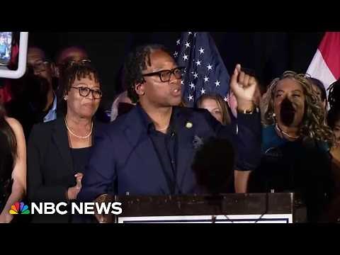 Rep. Wesley Bell speaks to voters after projected primary win in Missouri