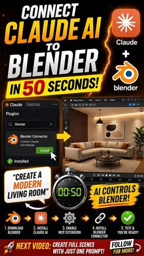 Connect Claude AI to Blender in 50 Seconds #blendertutorial #ClaudeAI #Blender3D #3DArtist