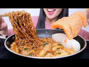 RICE CAKE + BLACKBEAN NOODLES + DUMPLINGS + SASHIMI (ASMR EATING SOUNDS) LIGHT WHISPERS | SAS-ASMR
