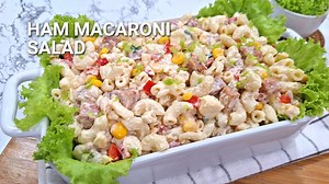 Ham Macaroni Salad Recipe is great as a meal or side dish. The fresh ingredients in this recipe are versatile and the seasonings are to your preference. ~ INGREDIENTS of Ham Macaroni Salad: ~ Pasta: 200g Elbow Macaroni Noodles, cooked Al dente Cream: 250ml All-Purpose Cream 80ml Mayonnaise 1½tbsp Mustard Pinch Salt & Pepper, to taste Add ons: 1½cup Sweet Ham, cooked & cubes ¾cup Cheese, cubes ¼cup Red Bell Pepper, diced 200g Sweet Corn Kernels, drained 2tbsp Parsley or Scallion, for garnish #Ham