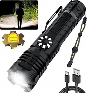 Alifa Led Flashlights High Lumens Rechargeable - 100000 Lumens Super Bright Powerful Tactical Flashlights for Emergencies with Waterproof Zoomable,4 Modes