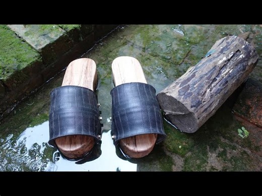 Creating Anti-Slip Wooden Sandals from Old Motorcycle Tires