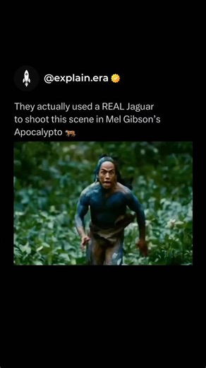 unseen world 🇺🇸 on Instagram: "Follow (us) @explain.era to Learn something NEW every day 🧠💫 In Apocalypto (2006), Mel Gibson pushed realism to the edge by using a real jaguar for the terrifying jungle chase scene. 🐆😳The animal was handled by professional trainers and filmed in controlled shots, while actors were kept at safe distances. For the most dangerous moments and close-ups, filmmakers blended in careful editing and limited visual effects to make it feel seamless without putting anyo