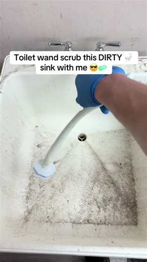 Knockoff toilet wand.. no bueno 🙂‍↔️ but Clorox toilet bowl cleaner comes through to make this sink nice and white again 😎🧼 #cleantok #cleaningasmr #wetmop #