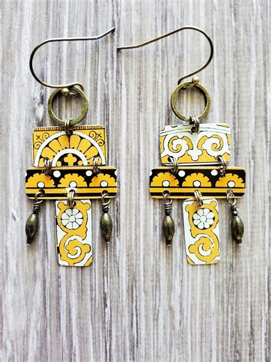 Vintage Tin Earrings: Handmade Fall Colors Earrings, Lightweight Jewelry - Etsy