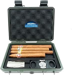 Dual Mode Cigar Humidor with 2-Way Humidity Control, Waterproof Crushproof Cigar Travel Case with Lighter and Cutter, Hold up to 10 Cigars (Green)