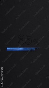 Blue loading bar 0-100 % vertical animation on black background. Sewing style progress bar for data upload, status info, transfer progress, installing application, loading percentage, uploading.