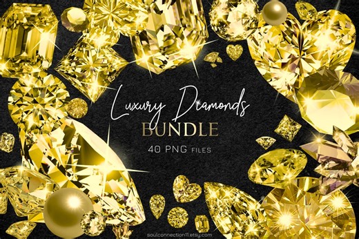 Gold Diamond Clipart Bundle, Yellow Gems PNG (digital Download) - Etsy