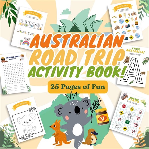 Australian Road Trip Activity Book | 25 Pages of Aussie Themed Puzzles and Colouring | Printable PDF | Keeps Kids Busy in the Car for Hours - Etsy