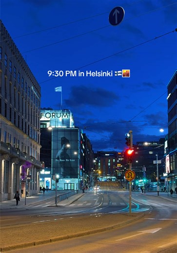 Not fully bright, not fully dark — just that soft twilight in between. The sky slowly fading, city lights starting to glow, and a calm feeling settling over the streets. Spring evenings in Helsinki have their own quiet beauty.