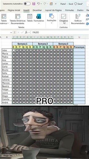 O método para controlar frequência com marcação e contagem automática na Planilha