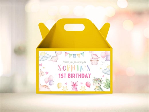 Editable Pastel Dinosaur 1st Birthday Gable Box Label Template, Baby Shower Decorations, Bday Party Favor Printable, Digital Download, #BC01 - Etsy