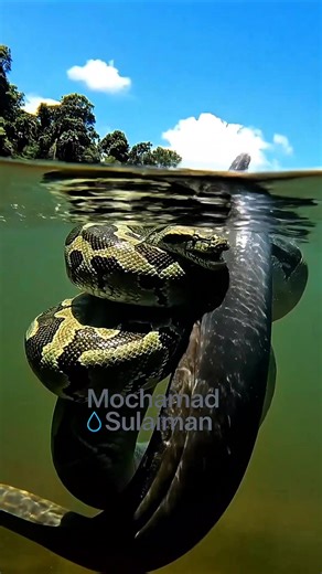 A friendly encounter between a python and an electric eel #reelsvideo #snake #eel | Mochamad Sulaiman