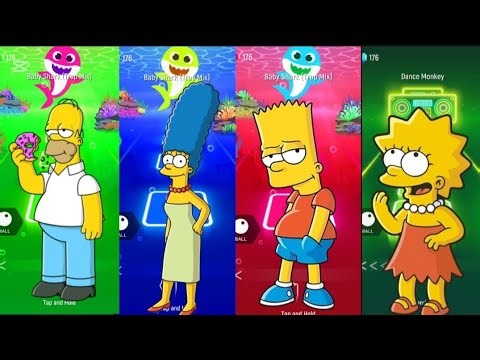 The Simpsons Play Tiles Hop 🎵 | Baby Shark & Dance Monkey Fun