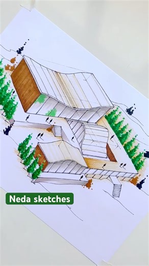 Architecture sketch drawing: Curves in isometric view 🤎#shorts